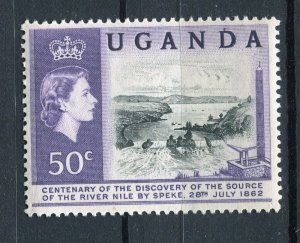 BRITISH KUT UGANDA; 1962 early QEII Nile Centenary issue Mint hinged 50c. value