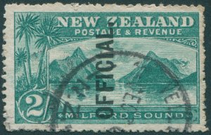 New Zealand 1907 2s blue-green Perf 14 Official SGO66 used