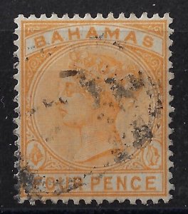 Bahamas 1884 QV 4d dp yellow, sg 53/Sc29, wmk CA, p. 14, Used, VF, CV £5 (a1169a