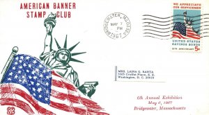 FLAG AND LIBERTY AMERICAN STAMP CLUB CACHET COVER CANCEL AT BRIDEWATER MASS 1967