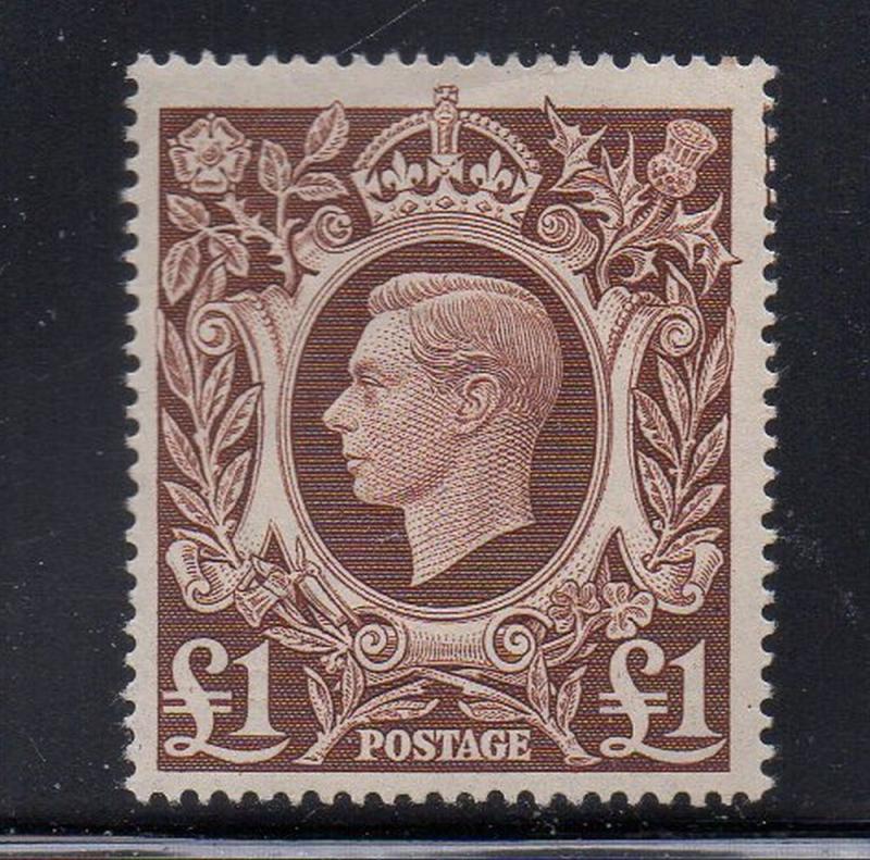 Great Britain Sc 275 1948 £1 red brown George VI stamp mint