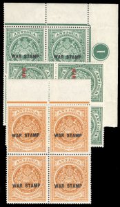 Antigua #MR1-3 Cat$32.40+ (for hinged), 1916-18 War Tax, set of three in bloc...