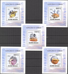 {350} Guinea -Bissau 2009 Marine Life Shells Corals 5 S/S Deluxe MNH**