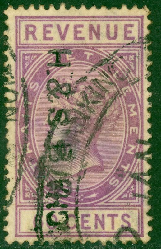 STRAITS SETTLEMENTS 1882 60c Purple QV Revenue Bft 26 VFU H&S BANK Cxl