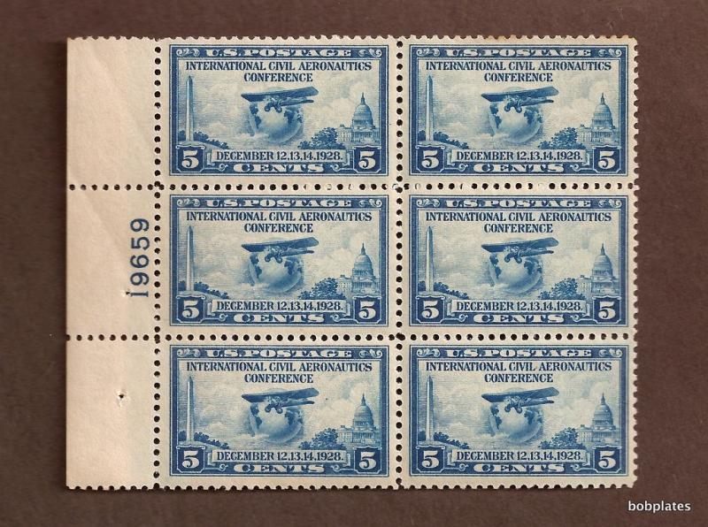 US #650 Aero Conference Full Left Plate Block 19659 VF NH SCV= $70