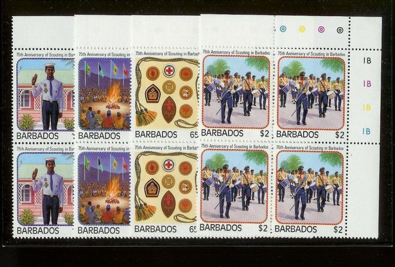 BARBADOS Sc#706-709 Complete Mint Never Hinged PLATE BLOCK Set