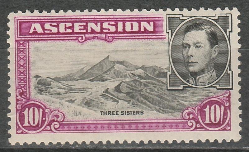 ASCENSION 1938 KGVI THREE SISTERS 10/- MNH ** PERF 13.5 TOP VALUE