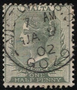 MALTA 1885  1/2d  QV Used, Sc 8,  VF, VICTORIA B.O. / GOZO postmark/ cancel