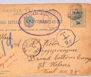 ORANGE FREE STATE Stationery Card S Africa BOER WAR 1901 *ST HELENA* POW YB30