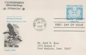 3 US First Day Cover Official Postcards 1983 Eagles and Flag Cachets Scott #UZ2