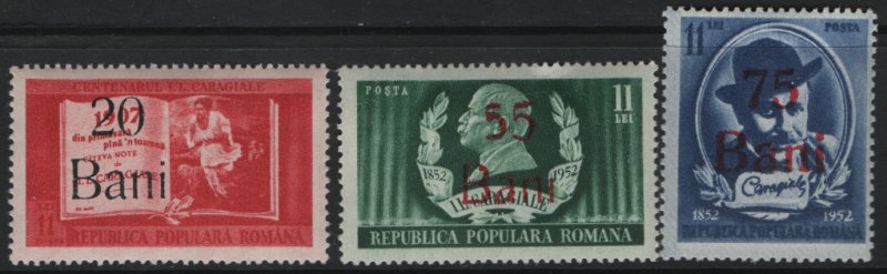 ROMANIA, 817-819, (3) SET,  HINGED, 1952, Birth cent. of ion L. Caragiale