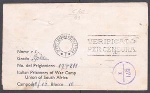 SOUTH AFRICA 1943 Prisoner of War lettersheet to ITALY.......................726