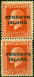 Penrhyn Island 1917 1s Vermilion SG27b Vertical Pair Fine Lightly Mtd Mint