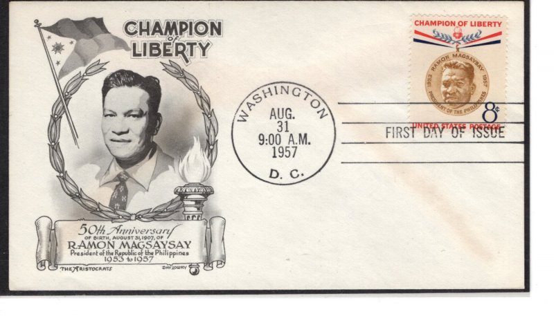 US FDC 1096, Raymon Magsaysay , Cat  $2.00   ....   7503451