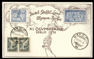 Greek 1936 Olympics Commemorative Cover Olympia Greece Cancel G98785