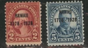 USA Scott 647-648 MH* 1928 Hawaii overprint set mint hinged.