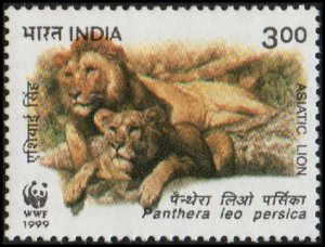 India 1765 - Mint-NH - 3r Two Asiatic Lions (WWF) (1999) (cv $2.35)