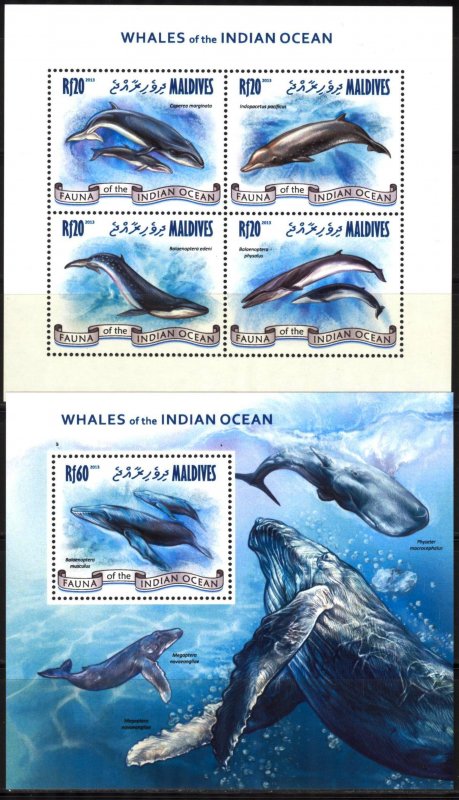 Maldive Islands 2013 Marine Life Whales Sheet + S/S MNH