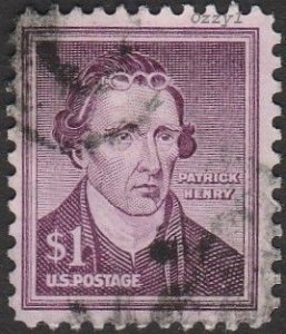 US #1052 1955 $1 Purple Patrick Henry Average Used NH.