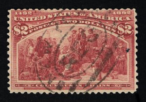 EXCELLENT GENUINE SCOTT #242 F-VF USED 1893 COLUMBIAN EXPO ISSUE $2 BROWN RED