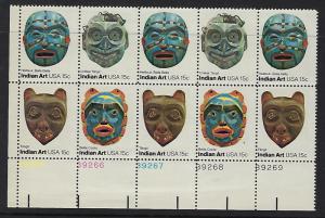 1834 37 Catalog  # Indian Masks Plate Block of 10 Pacific Northwest Tribes