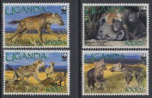 XG-BA869 UGANDA IND - Wwf, 2008 Wild Animals, Spotted Hyaena MNH Set