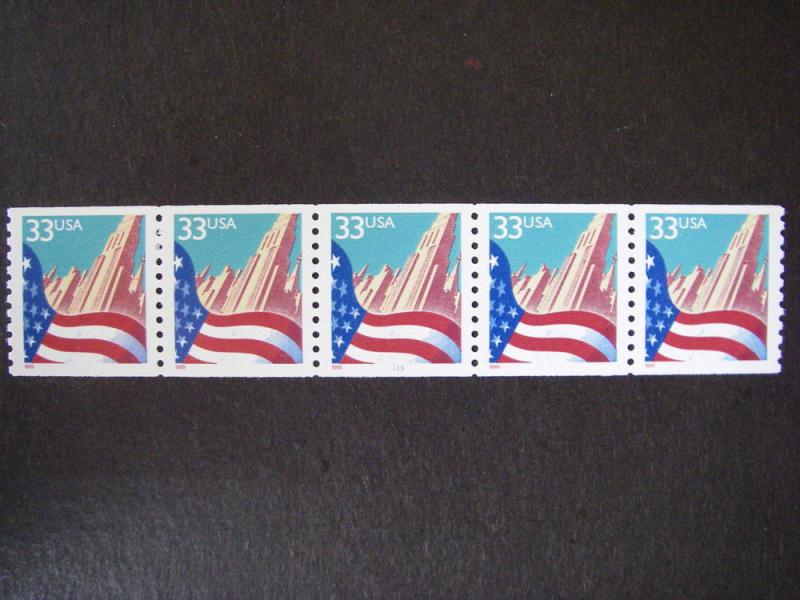 Scott 3280, 33 cent Flag over City, PNC5 #1111, MNH Coil Beauty