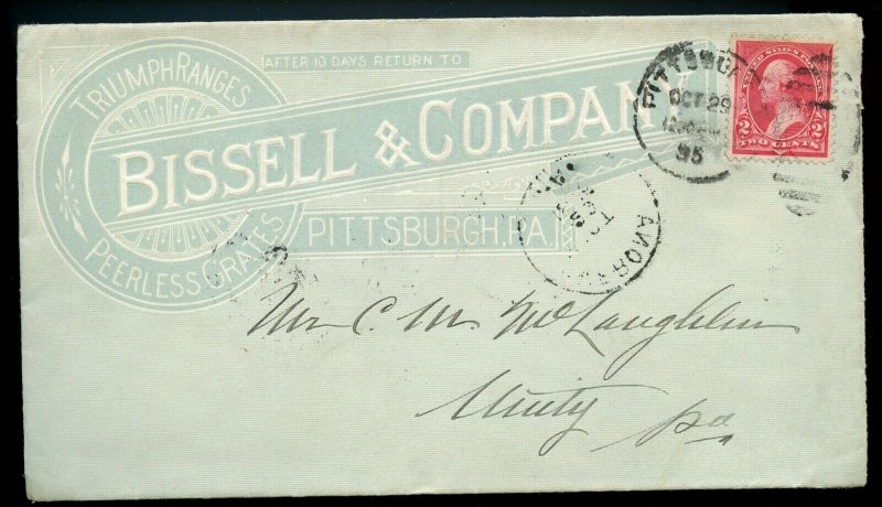 U.S. T I 1st Bur. Iss. on 1895 Ad Cover for Bissel & Company in Pittsburgh, PA