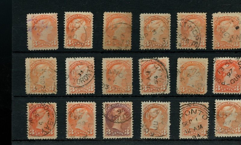 ?18x dated  copies three cent Small Queen lot used Canada