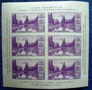 USA 750 3c National Park Souvenir Sheet, Mint, VLH, VF