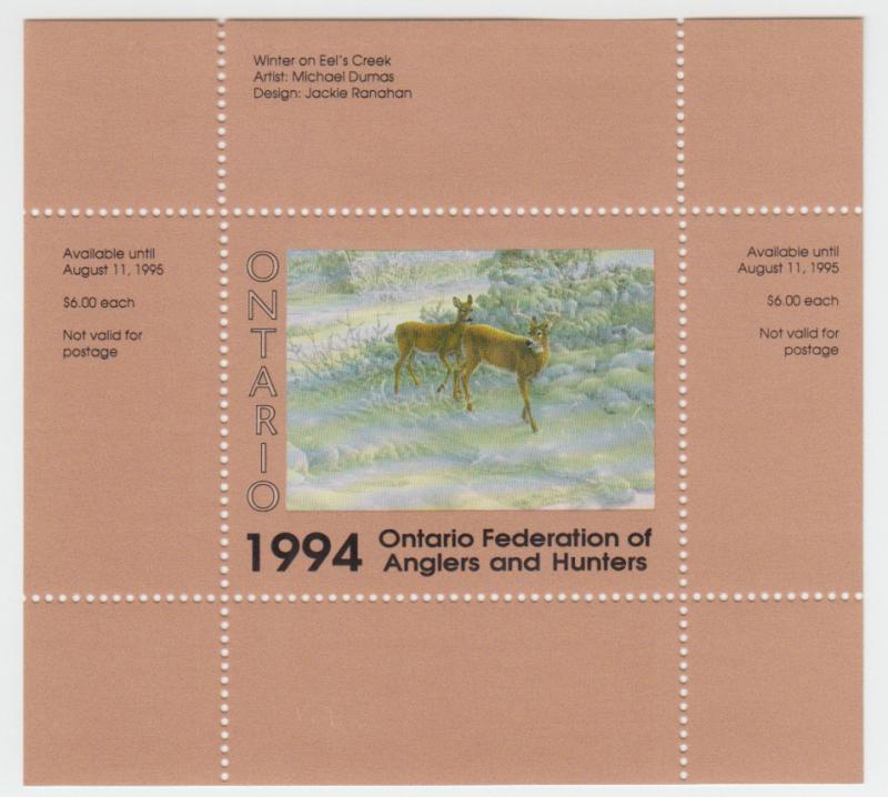 Canada - #OW2 - 1994 Ontario Wildlife Conservation Stamp Booklet - Deer