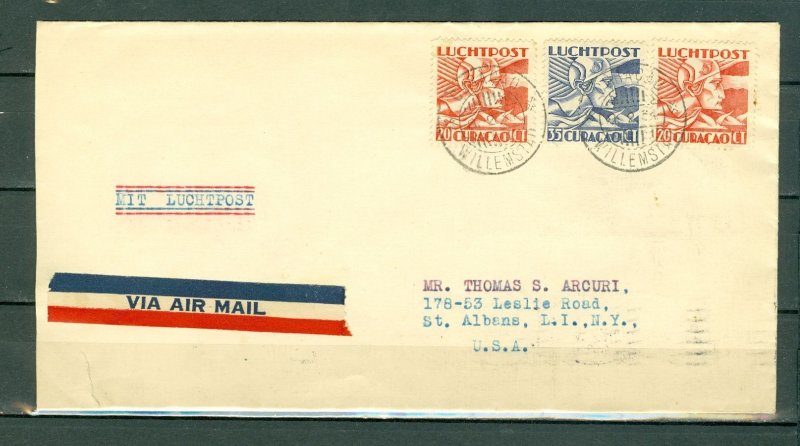 NETHERLANDS ANTILLES CURACAO 1934 NICE AIRMAIL COVER TO US...#C6/C9