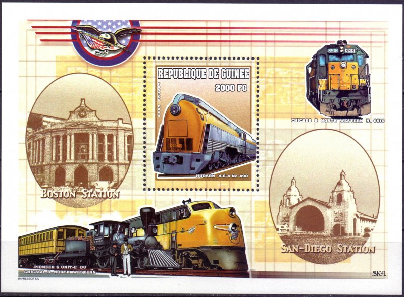 Guinea. 2000. bl630-33. Locomotive. MNH.