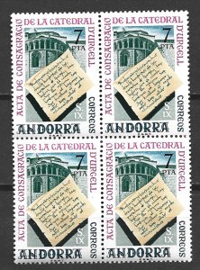 COLLECTION LOT 7147 SPANISH ANDORRA #89 MNH BLOCK OF 4 1975