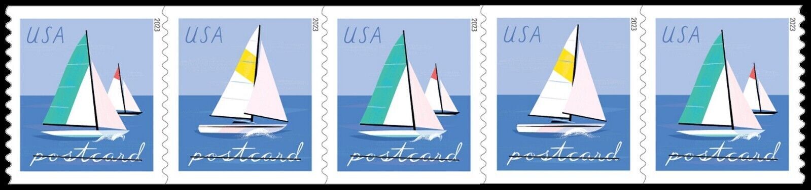 Us 5740 5741 5741a Sailboats Postcard Rate Coil Strip B 5 Stamps Mnh 2023 United States 