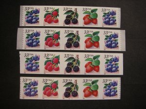 Scott 3302-5, 33c Berries, PNC5 #B1111, #B1112, #B2221, #B2222, 4 of 5 PL#s, MNH