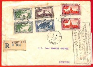 aa6284 - LAOS - Postal History - REGISTERED COVER  to USA 1st day  13.11.1951