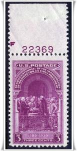 SC#854 3¢ Washington Inauguration Plate Single (1939) MNH