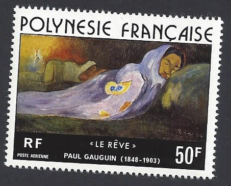 French Polynesia #C137, MNH single,The Dream by Paul Gaugin, issued 1976