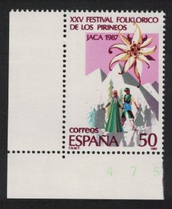 Spain 25th Pyrenees Folklore Festival Jaca Corner 1987 MNH SG#2927