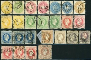 AUSTRIA #22-26 #27-33 Postage Stamps Collection EUROPE 1863-1872 Used