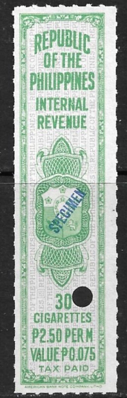 PHILIPPINES c1950 TAX PAID CIGARETTES REVENUE Blue Specimen 30 at 2.50p Per M