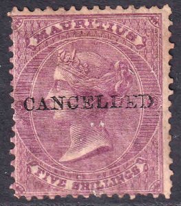 MAURITIUS 41 CANCELLED OVERPRINT $130 SCV OG H M/M SCARCE