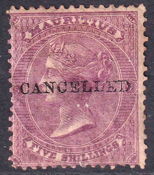 MAURITIUS 41 CANCELLED OVERPRINT $130 SCV OG H M/M SCARCE