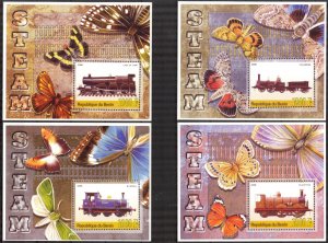 Benin 2006 Trains Locomotives Butterflies 4 S/S MNH