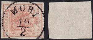 Austria - 1850 - Scott #3 - used - Type III - MORI pmk Italy