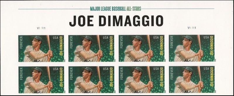 US 4697a MLB Joe Dimmaggio imperf NDC header block 8 MNH 2012