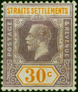 Straits Settlements 1914 30c Dull Purple & Orange SG207 Fine VLMM