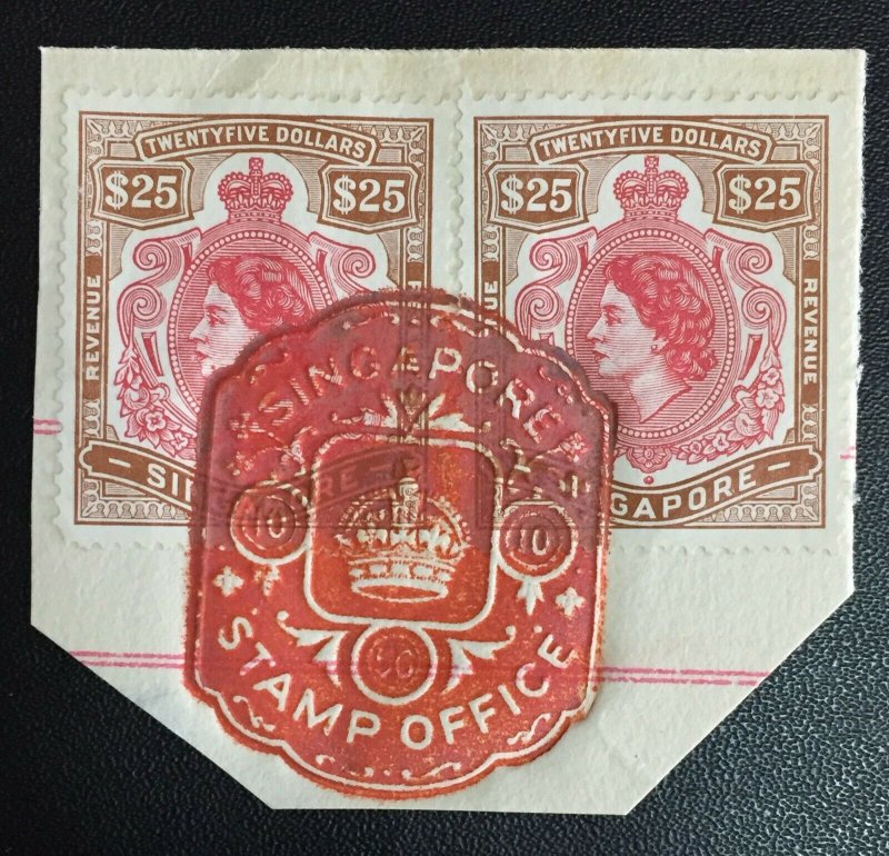 MALAYA SINGAPORE QEII REVENUE $25 x 2V on pc M3153