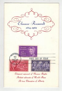 1963 FOLDOUT CARD FDC 1236 ELEANOR ROOSEVELT & 931 FDR + WOMEN'S SUFFRAGE